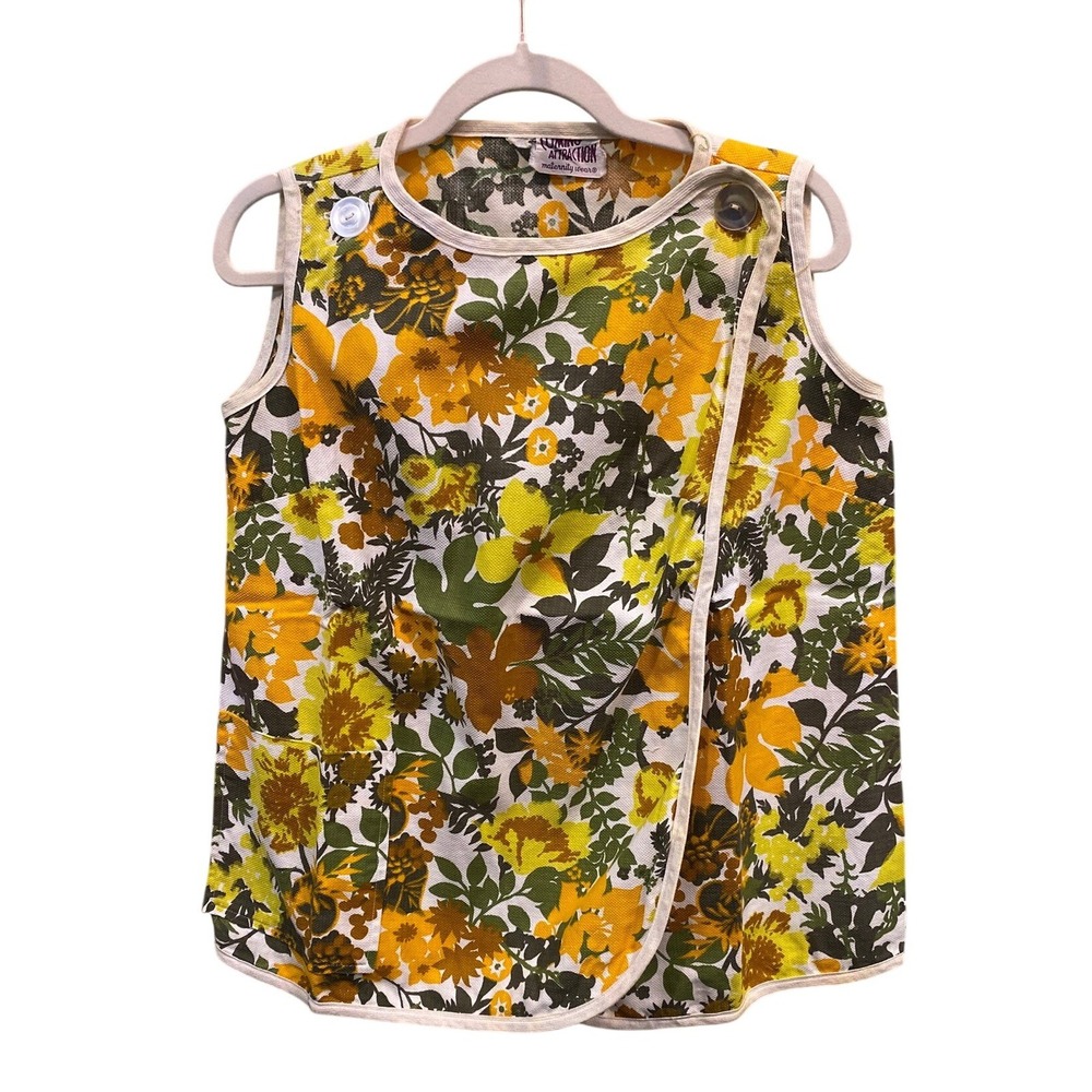 Vintage Floral Maternity Top Yellow Mod 60s 70s Cottagecore Retro Sleeveless